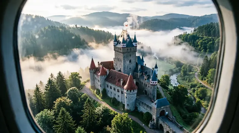 Historisches Schloss im Nebel