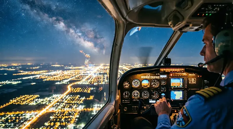 Cockpit Ansicht bei Nacht